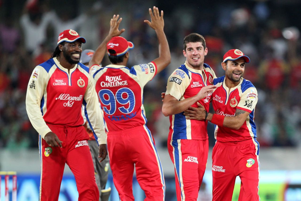Moises Henriques celebrates a wicket with team mates, Sunrisers Hyderabad v Royal Challengers Bangalore, IPL, Hyderabad, April 7, 2013