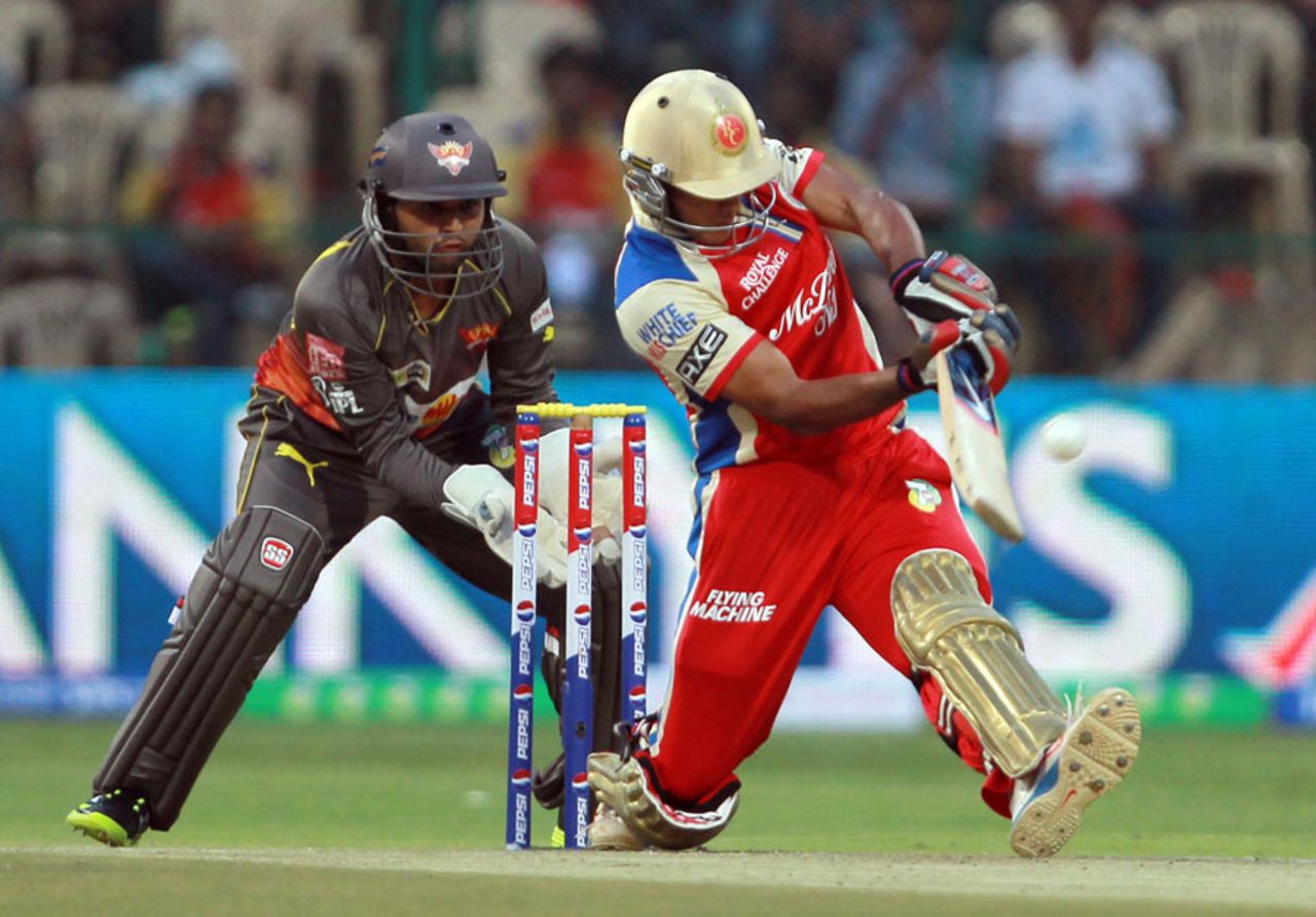 Mayank Agarwal hits leg side, Royal Challengers Bangalore v Sunrisers Hyderabad, IPL, Bangalore, April 9, 2013