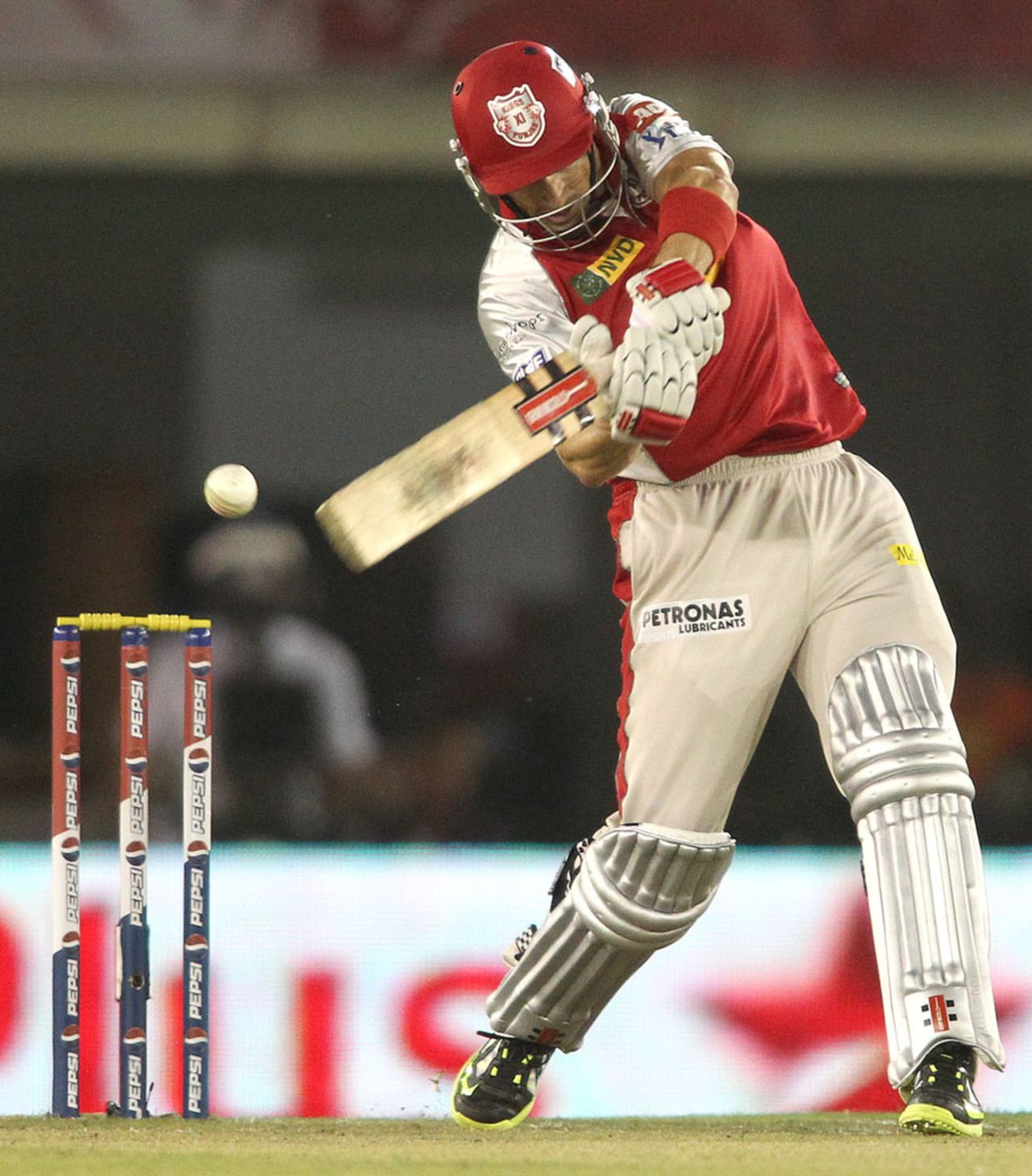 David Hussey smashes to the boundary, Kings XI Punjab v Chennai Super Kings, IPL, Mohali, April 10, 2013