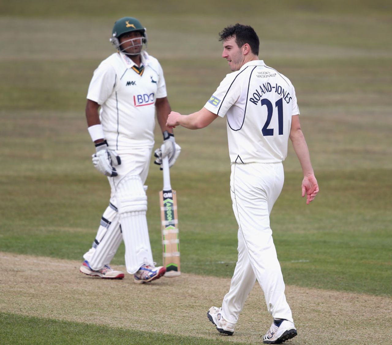 Samit Patel became Toby Roland-Jones' fourth wicket, Nottinghamshire v Middlesex, County Championship, Division One, Trent Bridge, 1st day, April 10, 2013