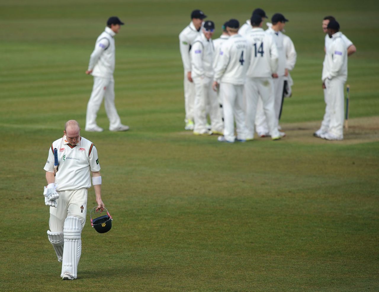 Michael Thornely walks off after making 14, Hampshire v Leicestershire, County Championship, Division Two, Ageas Bowl, 2nd day, April 11, 2013