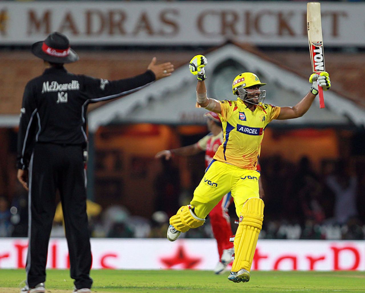 Ravindra Jadeja was lucky the final ball of the match was a no ball, Chennai Super Kings v Royal Challengers Bangalore, IPL 2013, Chennai, April 13, 2013