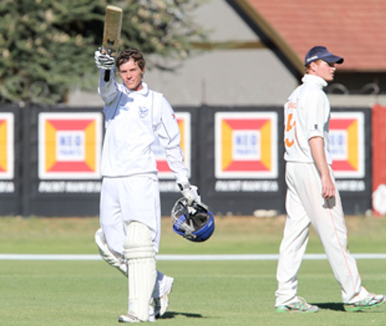 Raymond van Schoor acknowledges the crowd after scoring a century, Namibia v Netherlands, ICC Intercontinental Cup 2011-13, 1st day, Windhoek, April 11, 2013