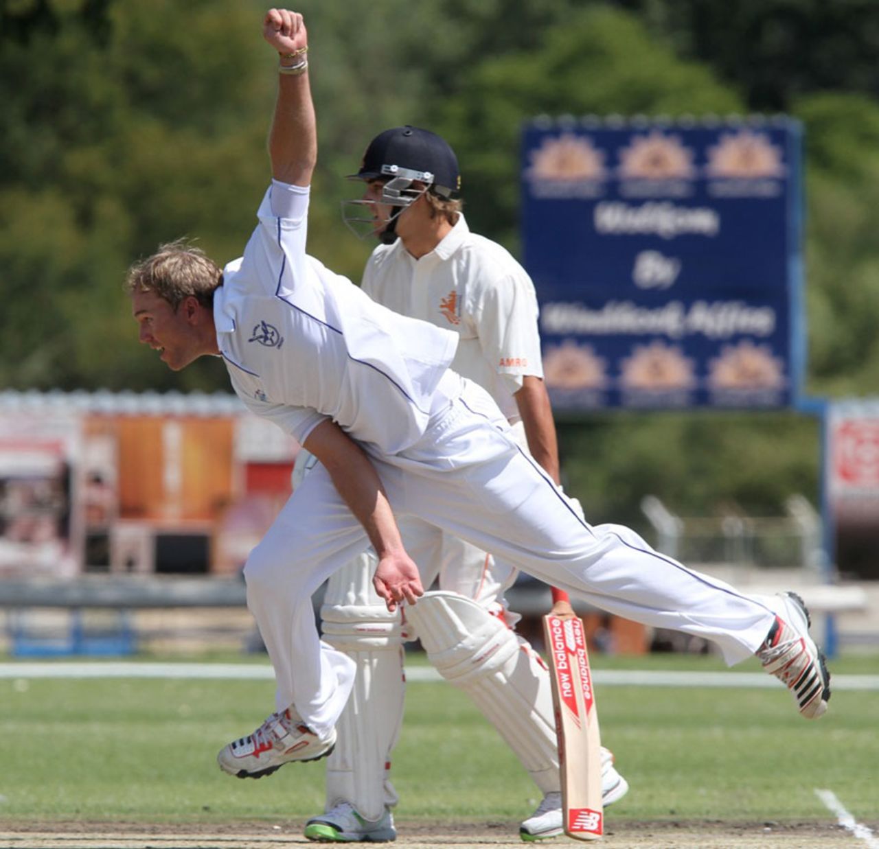 Christi Viljoen completes his bowling action, Namibia v Netherlands, ICC Intercontinental Cup 2011-13, 2nd day, Windhoek, April 12, 2013