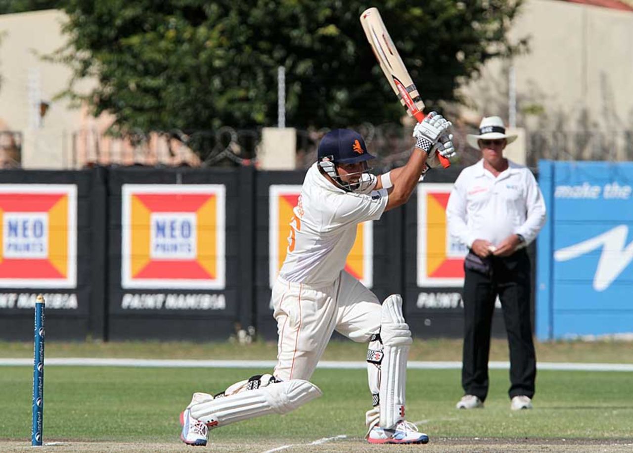 Tom Cooper drives during his century, Namibia v Netherlands, ICC Intercontinental Cup, Windhoek, 4th day, April 14, 2013
