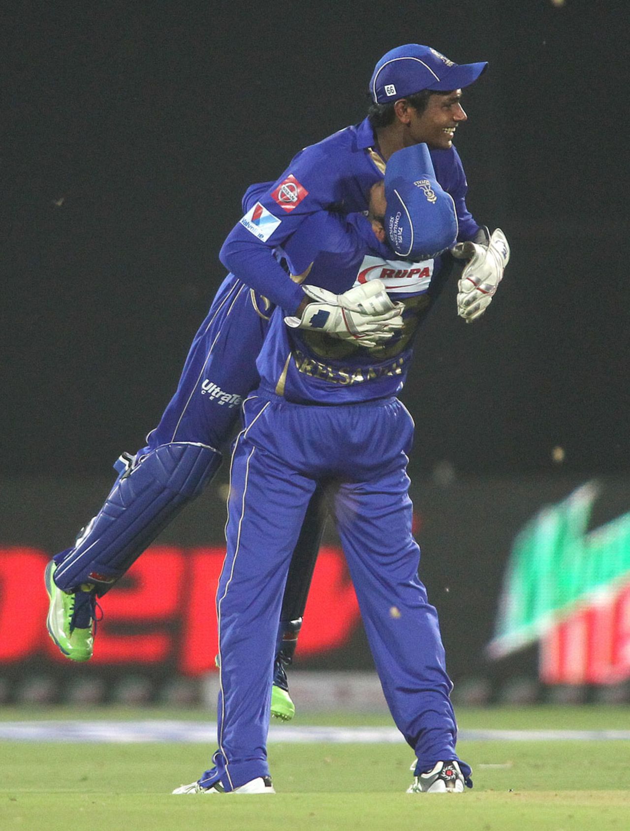 Sanju Samson celebrates after taking a catch, Rajasthan Royals v Kings XI Punjab, IPL 2013, Jaipur, April 14, 2013