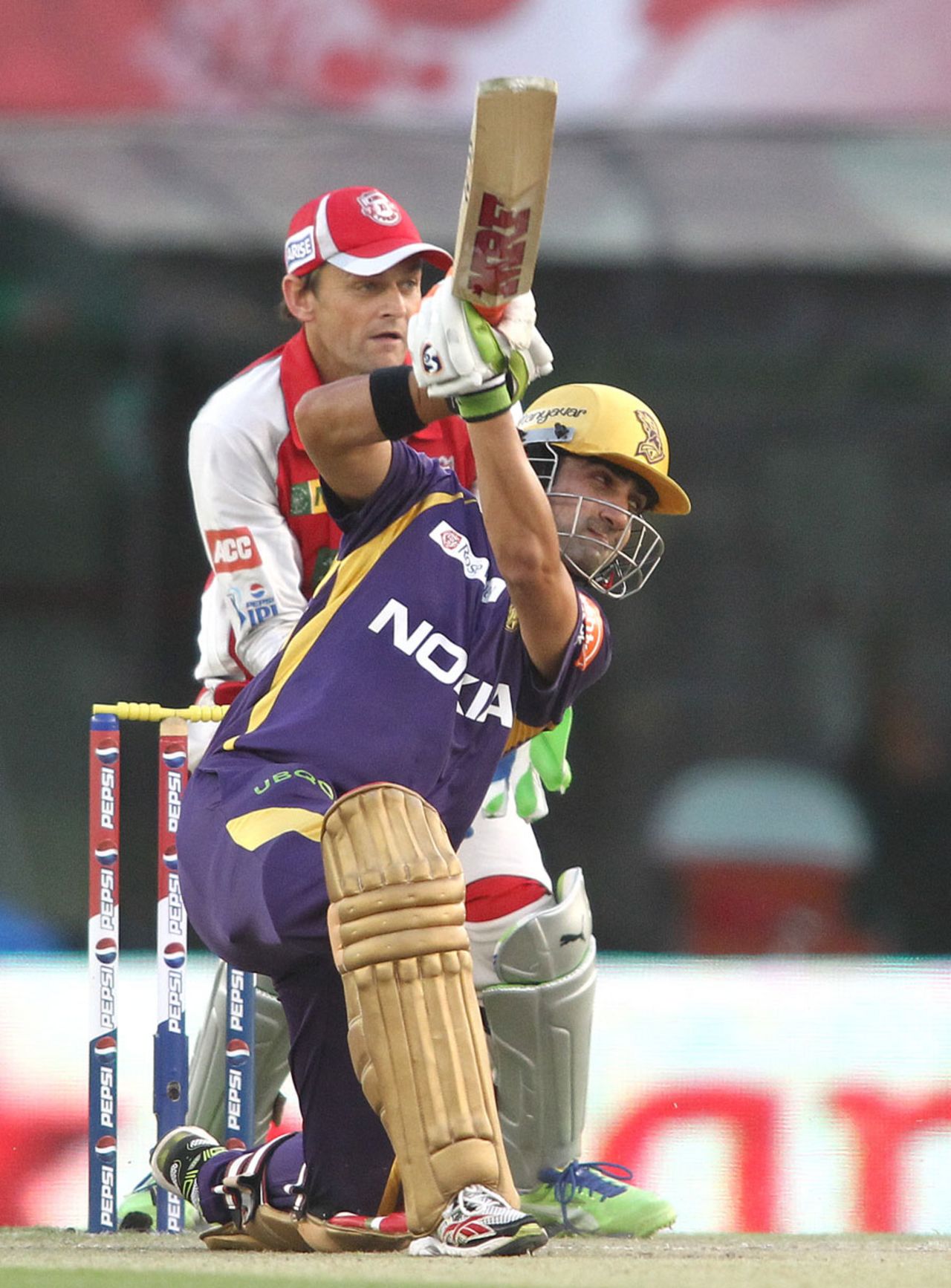 Gautam Gambhir drives during his innings, Kings XI Punjab v Kolkata Knight Riders, IPL 2013, Mohali, April 16, 2013