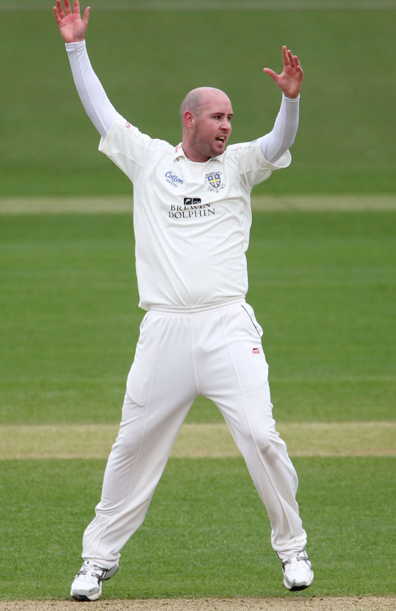 Chris Rushworth celebrates taking a wicket, Warwickshire v Durham, County Championship, Division One, Edgbaston, 1st day, April 17, 2013