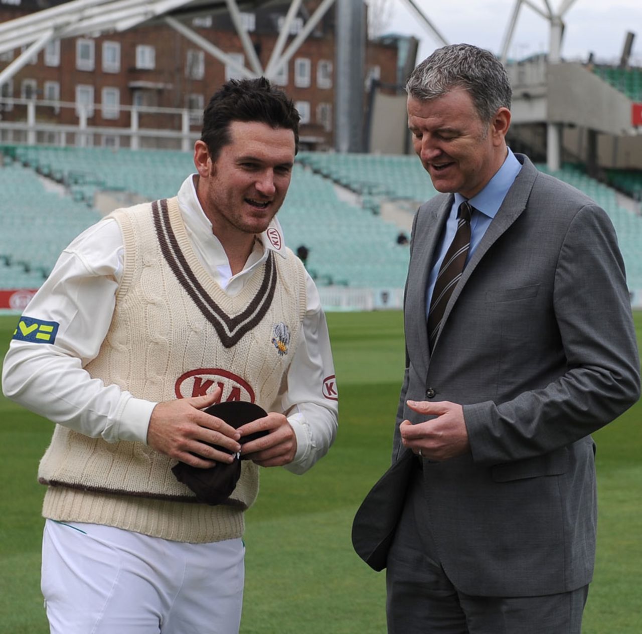 Graeme Smith receives his Surrey cap from Richard Thompson, Surrey v Somerset, County Championship, Division One, The Oval, 1st day, April 17, 2013