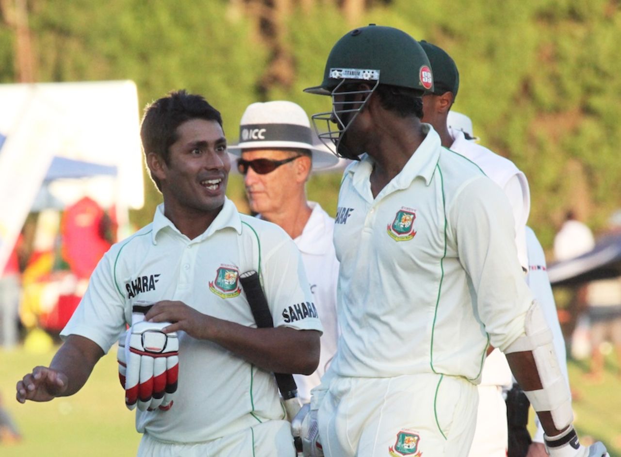 Mohammad Ashraful and Jahurul Islam walk off at stumps, Zimbabwe v Bangladesh, 1st Test, Harare, 2nd day, April 18, 2013