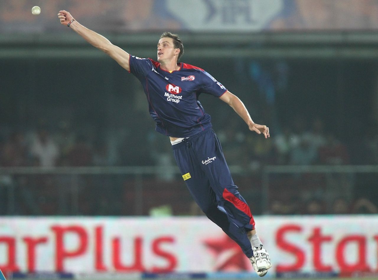 Morne Morkel leaps to field the ball, Delhi Daredevils v Chennai Super Kings, IPL, Delhi, April 18, 2013