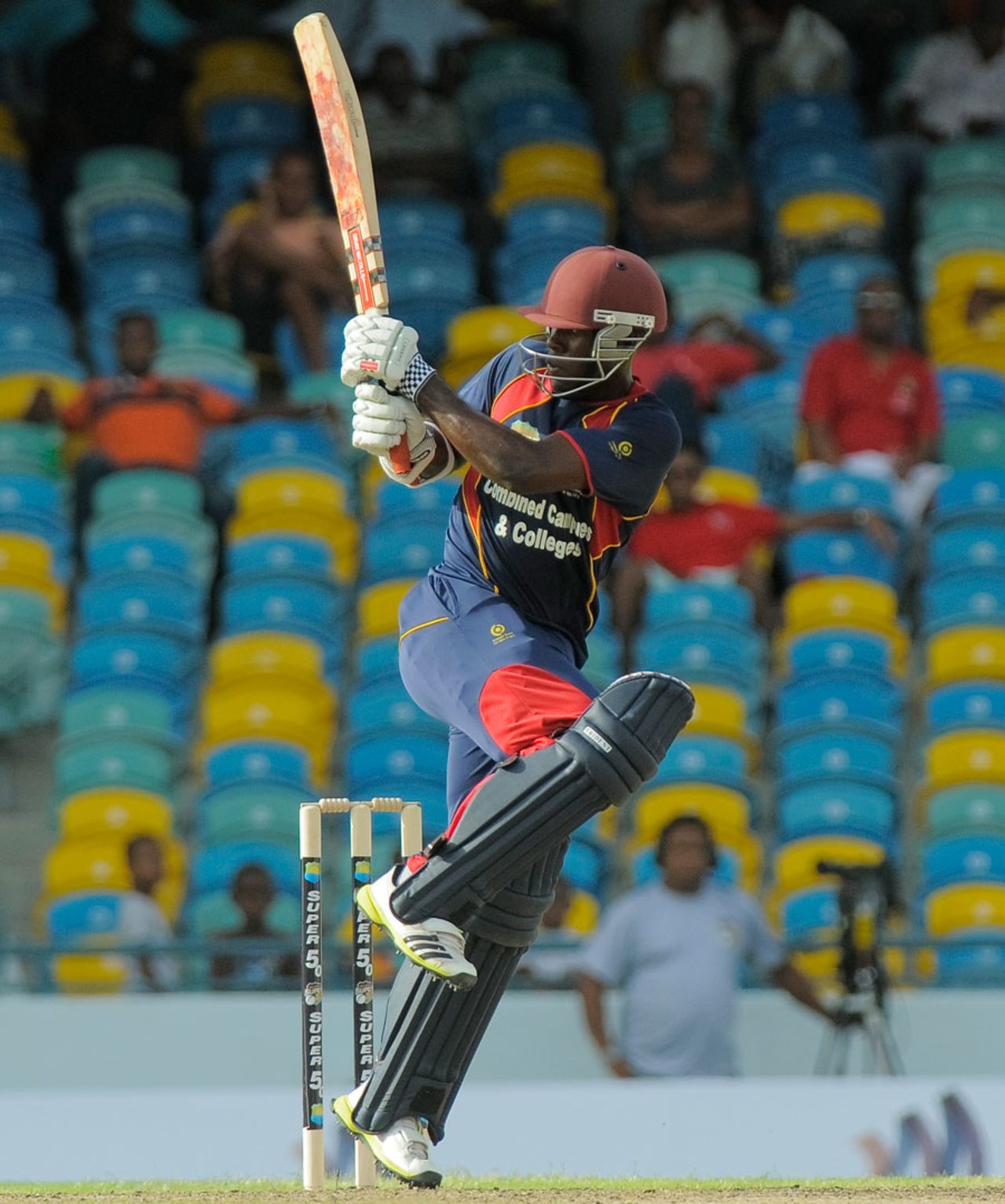 Anthony Alleyne pulls one to the boundary, Combined Campuses and Colleges v Trinidad & Tobago, Regional Super 50 2012-13, Bridgetown, April 19, 2013