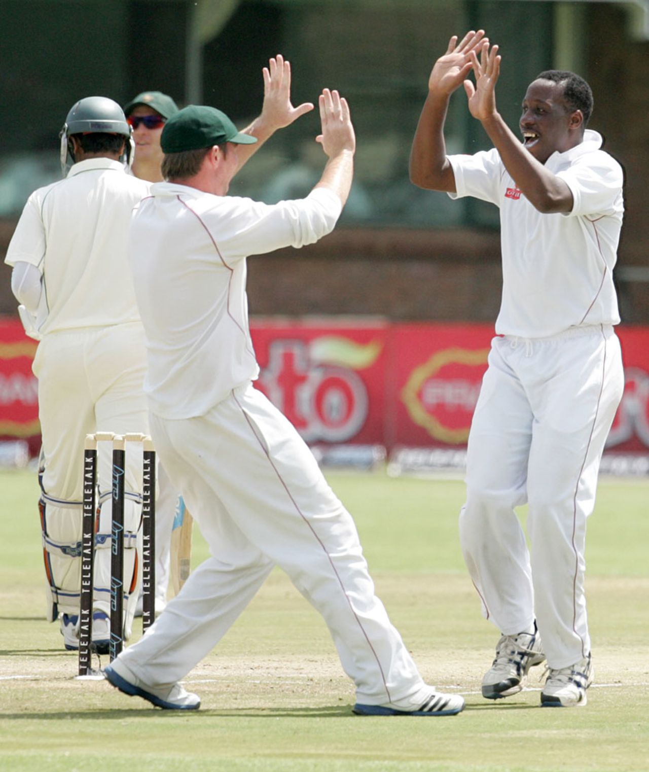 Shingirai Masakadza celebrates one of his four wickets, Zimbabwe v Bangladesh, 1st Test, Harare, 3rd day, April 19, 2013