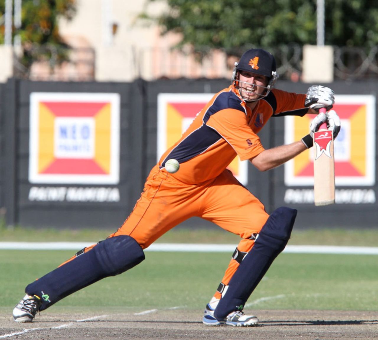 Daan van Bunge drives during his innings of 60, Namibia v Netherlands, ICC World Cricket League Championship, Windhoek, April 18, 2013