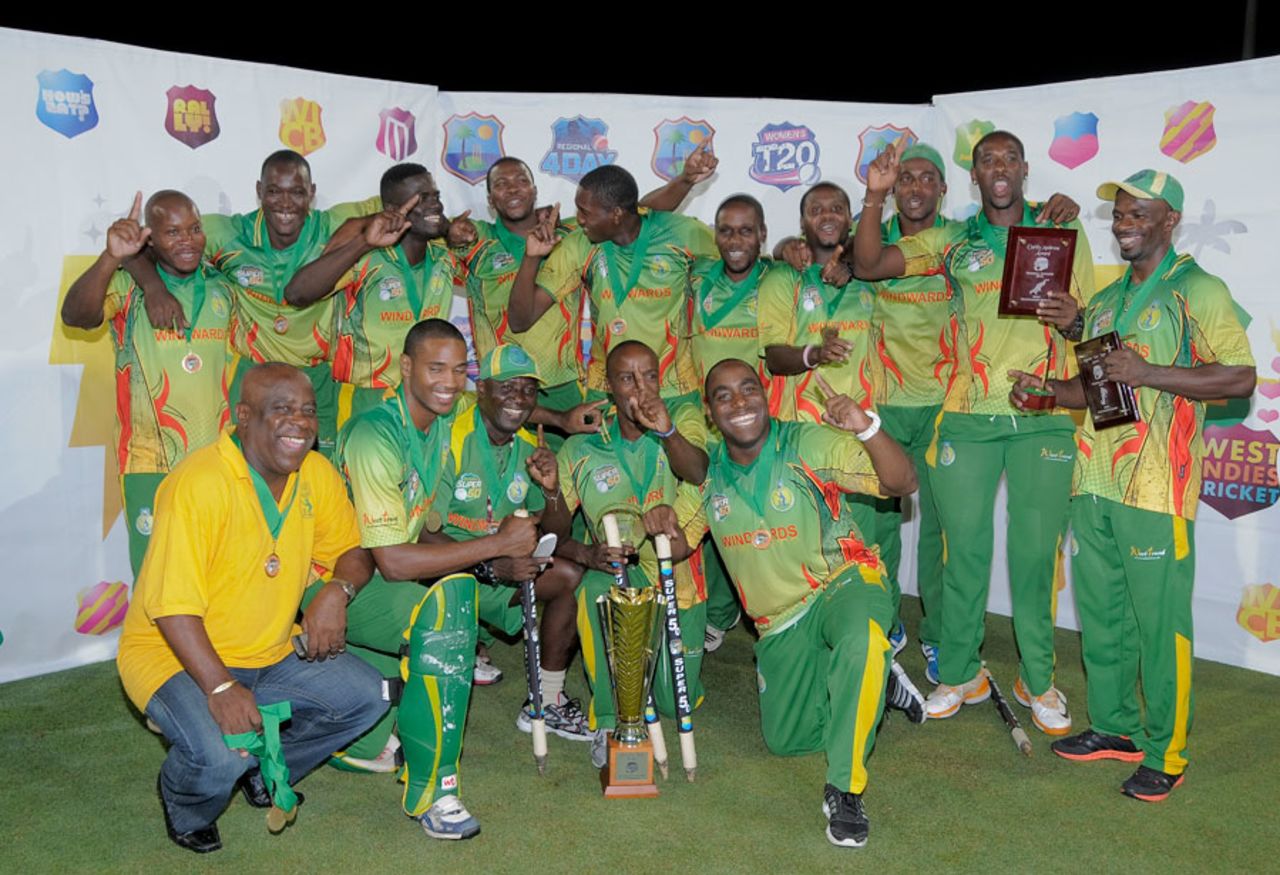 Windward Islands pose with the Regional Super50 trophy, Combined Campuses and Colleges v Windward Islands, Regional Super50 2012-13, Bridgetown, Barbados, April 21, 2013