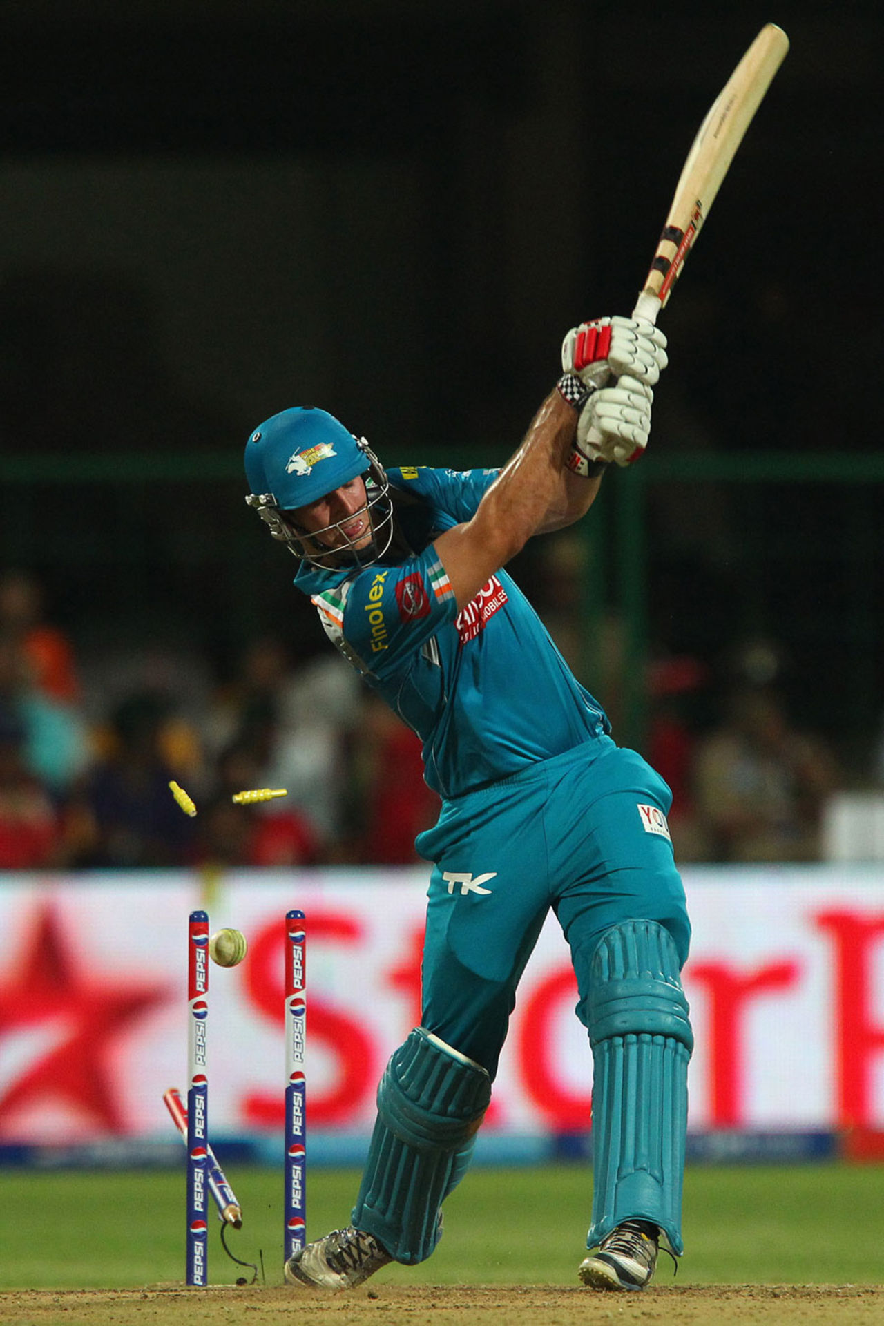 Mitchell Marsh is bowled middle stump, Royal Challengers Bangalore v Pune Warriors, IPL, Bangalore, April 23, 2013