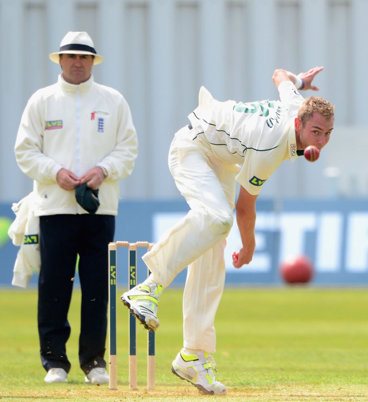 Stuart Broad had a productive first bowl of the season, Derbyshire v Nottinghamshire, County Championship, Division One, Derby, 1st day, April 24, 2013