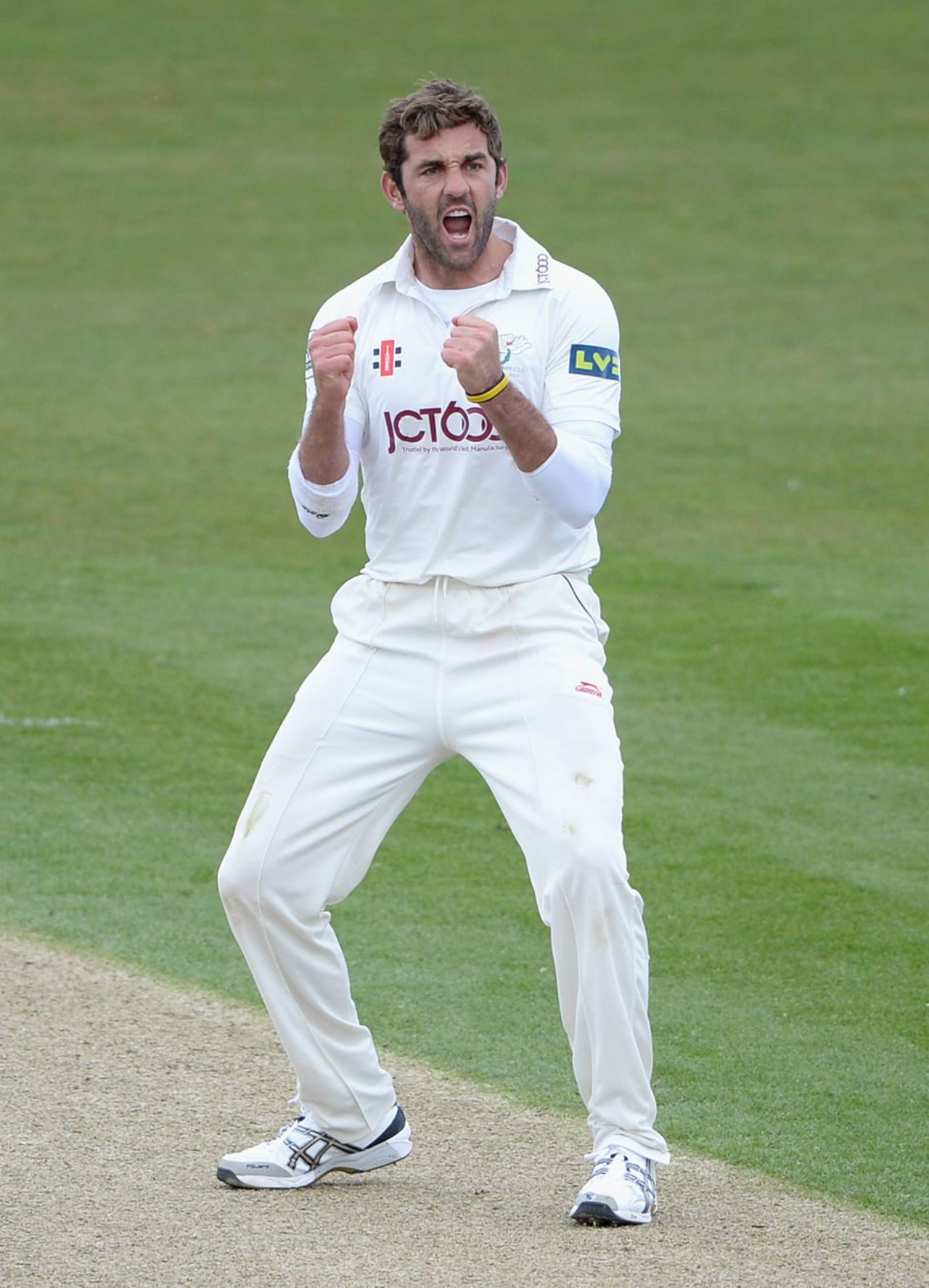 Liam Plunkett celebrates a wicket against his former employers, Durham v Yorkshire, County Championship, Division One, Chester-le-Street, 1st day, April 24, 2013