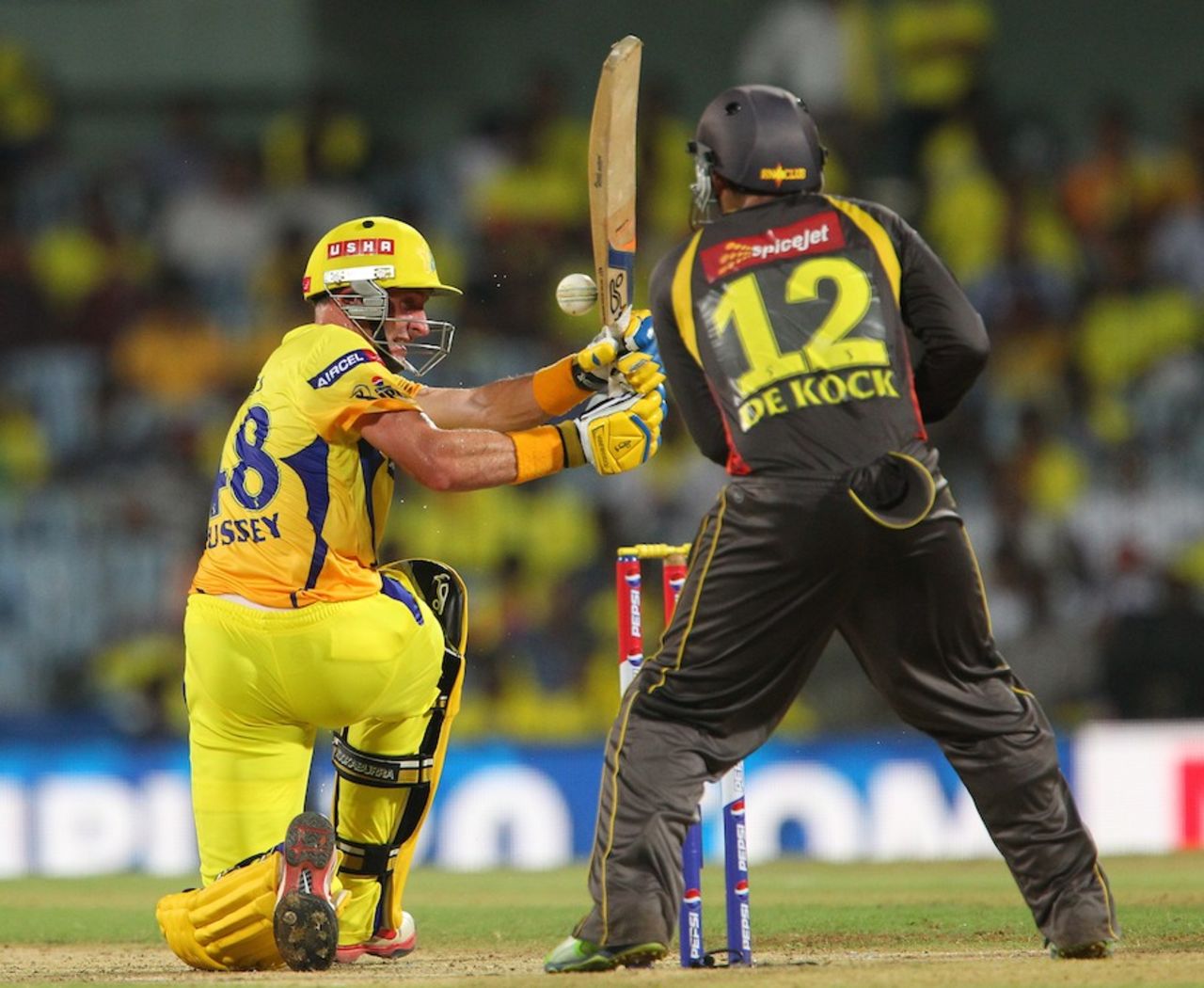 Michael Hussey was caught behind off the back of his bat, Chennai Super Kings v Sunrisers Hyderabad, IPL, Chennai, April 25, 2013