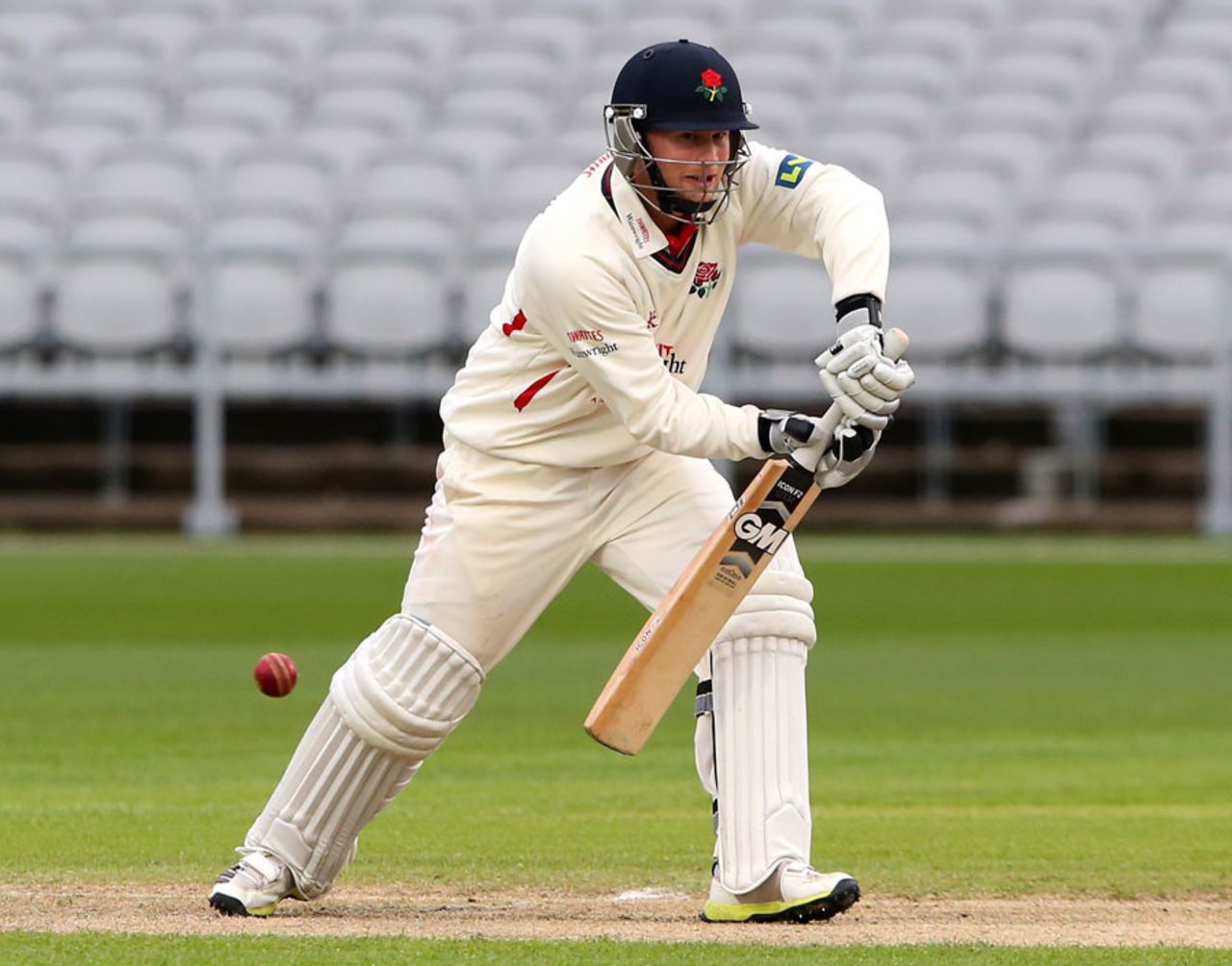 Karl Brown presses forward in defence, Lancashire v Kent, County Championship, Division Two, Old Trafford, 2nd day, April 25, 2013