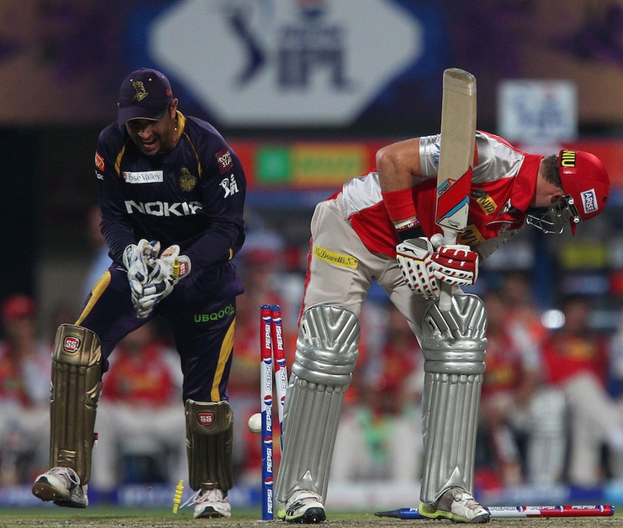 David Miller was bowled for 10, Kolkata Knight Riders v Kings XI Punjab, IPL, Kolkata, April 26, 2013
