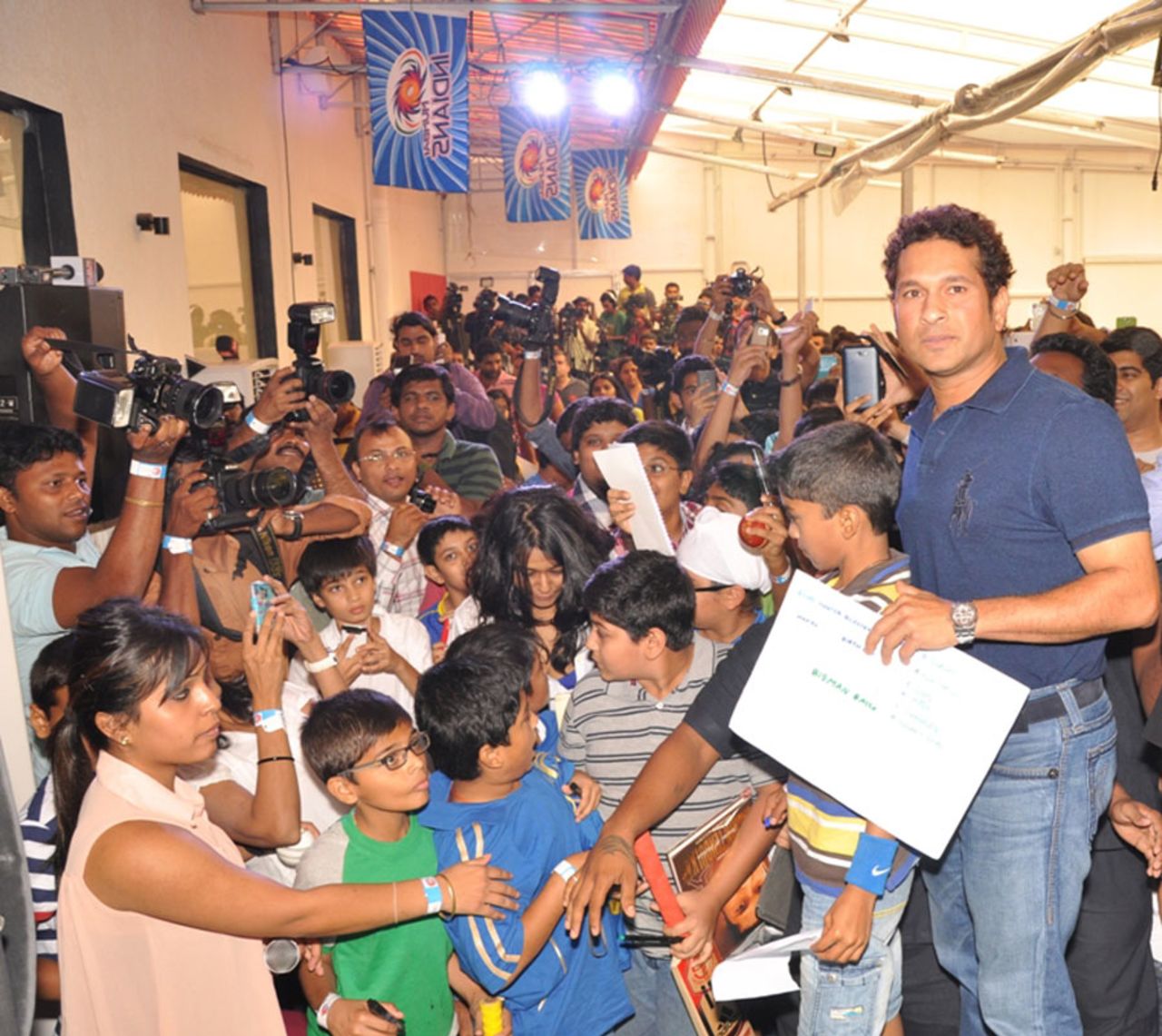 Sachin Tendulkar interacts with kids at a promotional event, Mumbai, April 26, 2013 