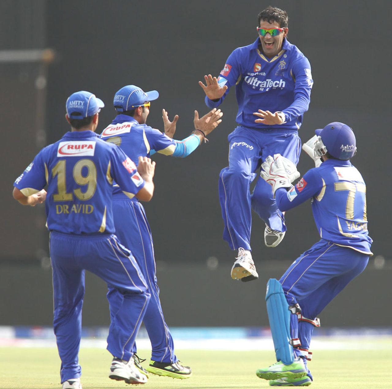 Ajit Chandila celebrates a wicket, Rajasthan Royals v Sunrisers Hyderabad, IPL, Jaipur, April 27, 2013
