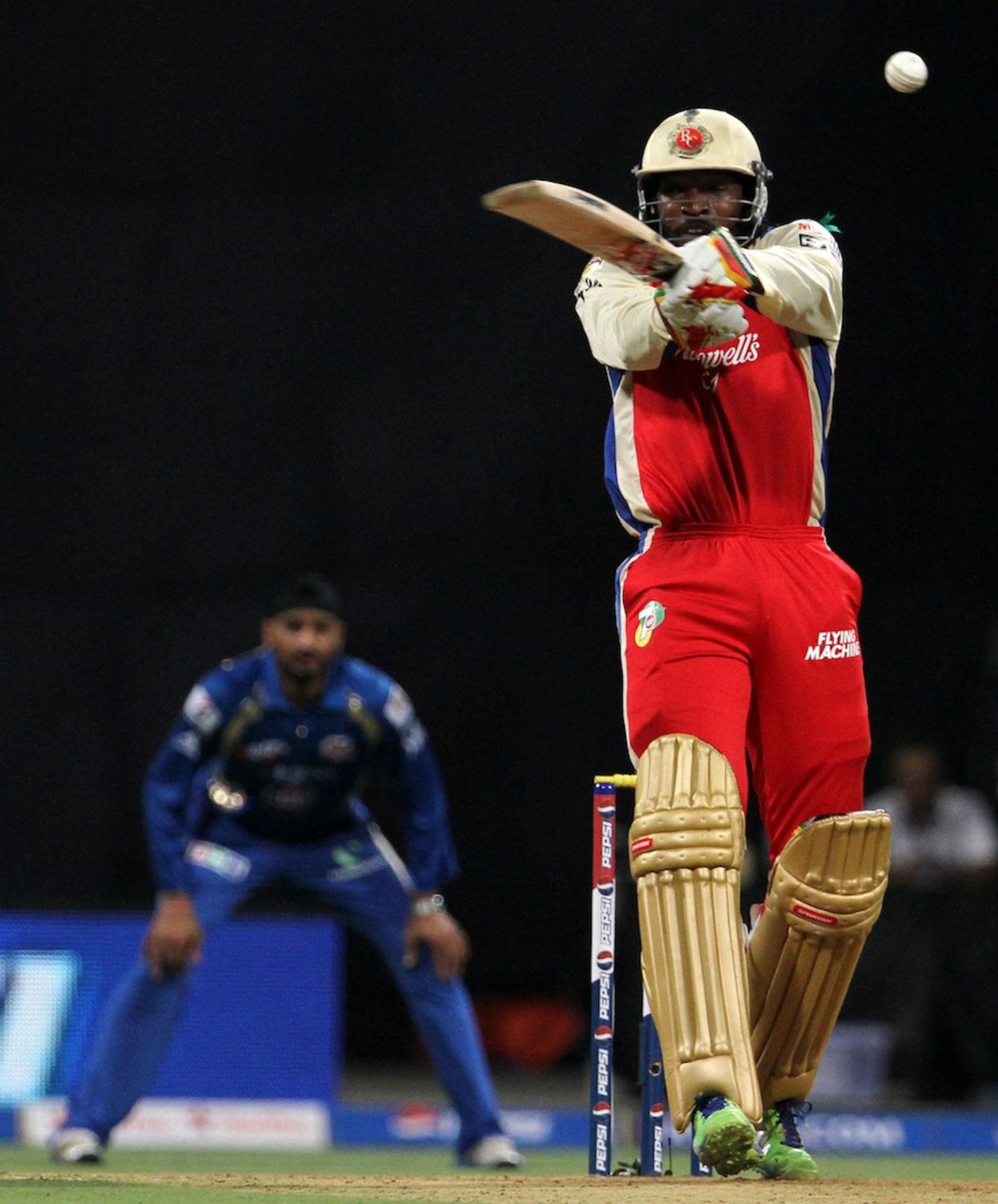 Chris Gayle was troubled by the short ball, Mumbai Indians v Royal Challengers Bangalore, IPL, Mumbai, April 27, 2013