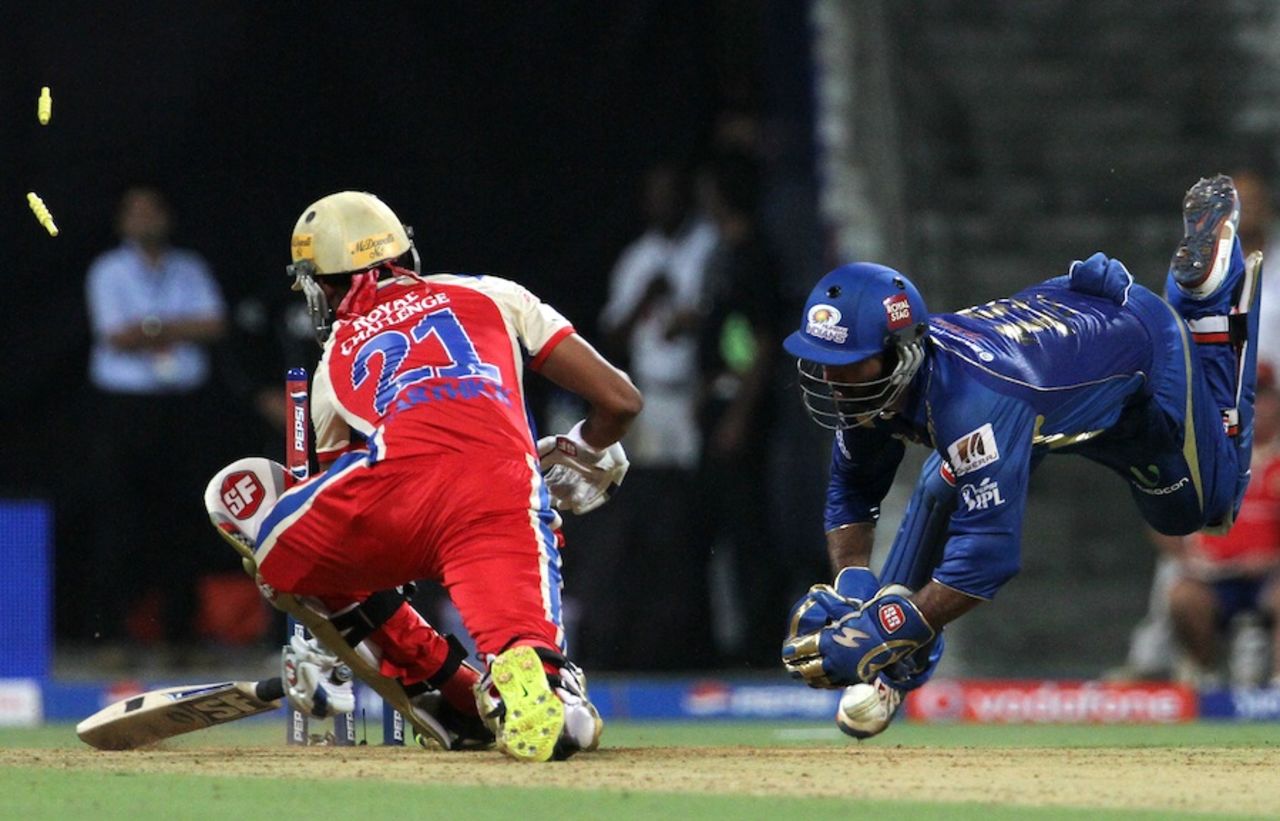 Dinesh Karthik stumped Arun Karthik, Mumbai Indians v Royal Challengers Bangalore, IPL, Mumbai, April 27, 2013