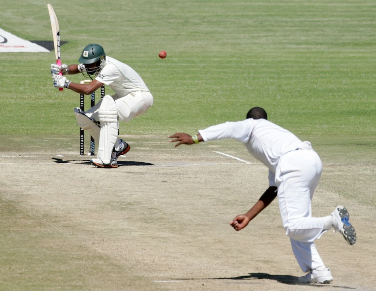 Sohag Gazi ducks under a short ball, Zimbabwe v Bangladesh, 2nd Test, Harare, 4th day, April 28, 2013