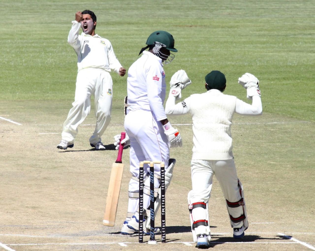 Mohammad Ashraful celebrates Shingi Masakadza's wicket, Zimbabwe v Bangladesh, 2nd Test, Harare, 5th day, April 29, 2013