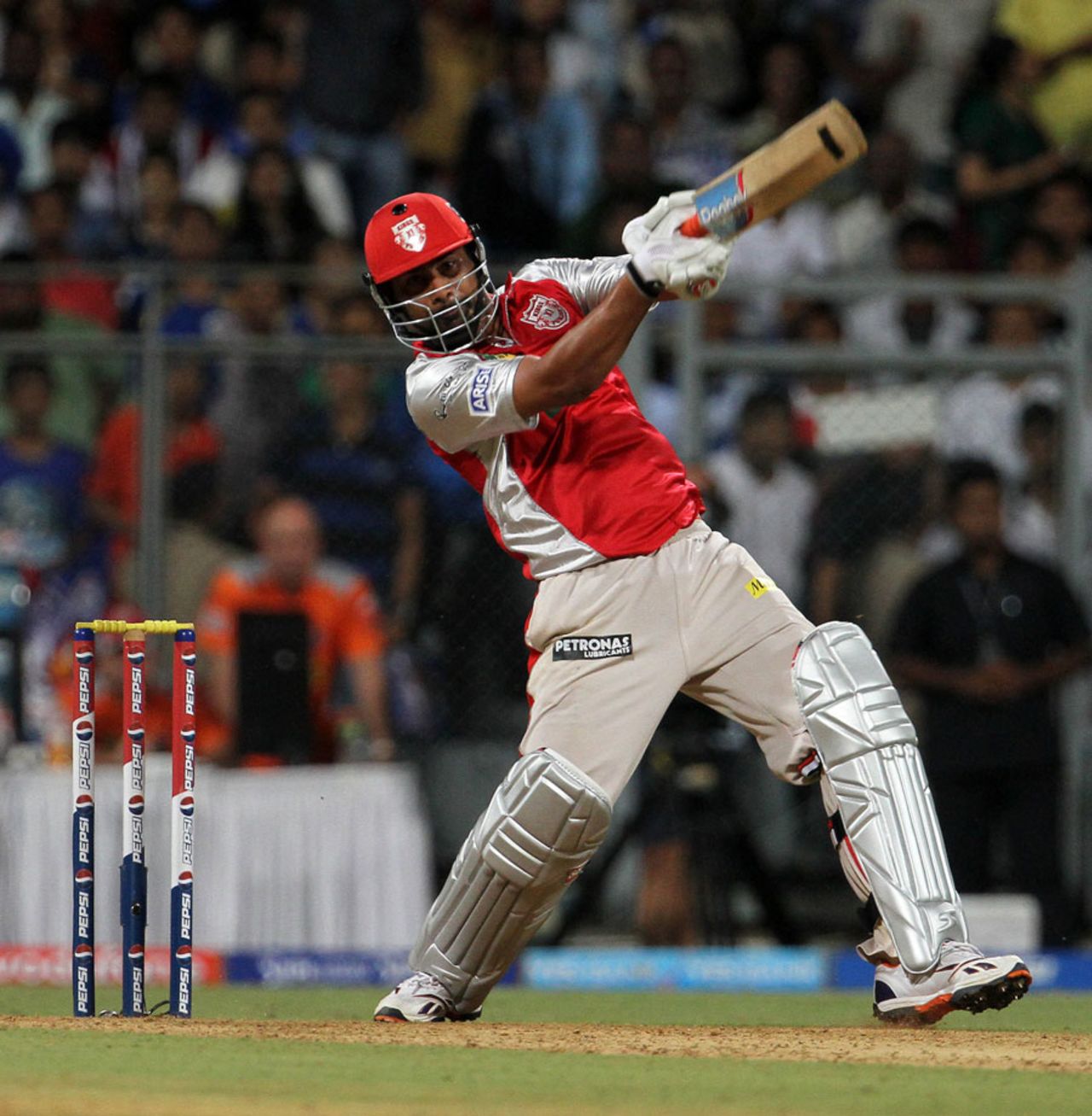 Praveen Kumar smashed a couple of sixes towards the end of the Kings XI innings, Mumbai Indians v Kings XI Punjab, IPL 2013, Mumbai, April 29, 2013