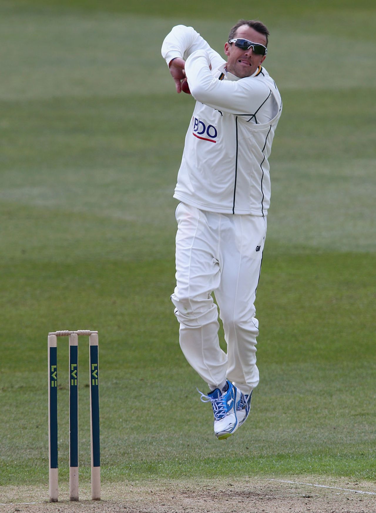 Graeme Swann has his first bowl of the series, Yorkshire v Derbyshire, County Championship, Division One, Headingley, 2nd day, April 30, 2013