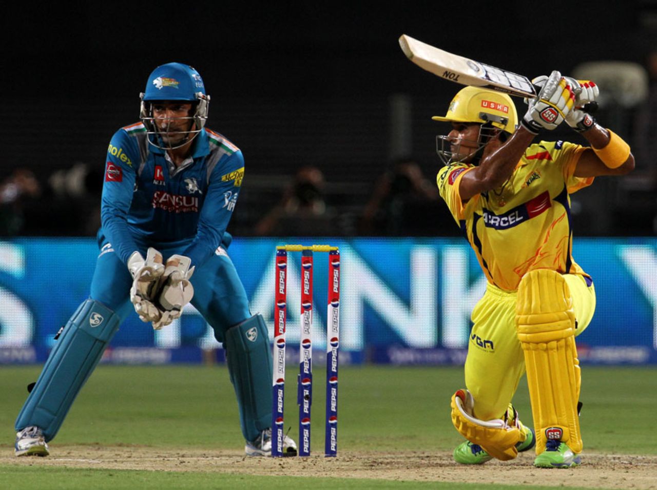 S Badrinath plays through the off side, Pune Warriors v Chennai Super Kings, IPL, Pune, April 30, 2013