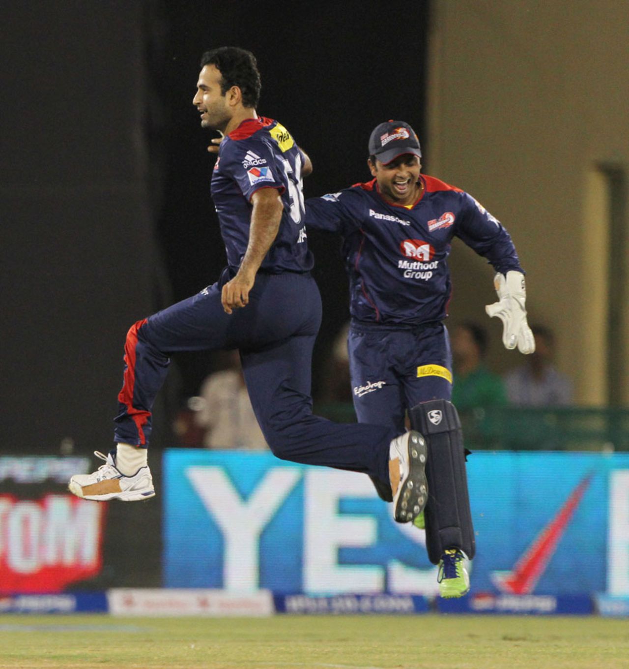 Irfan Pathan jumps in joy after running out Gautam Gambhir, Delhi Daredevils v Kolkata Knight Riders, IPL, Raipur, May 1, 2013