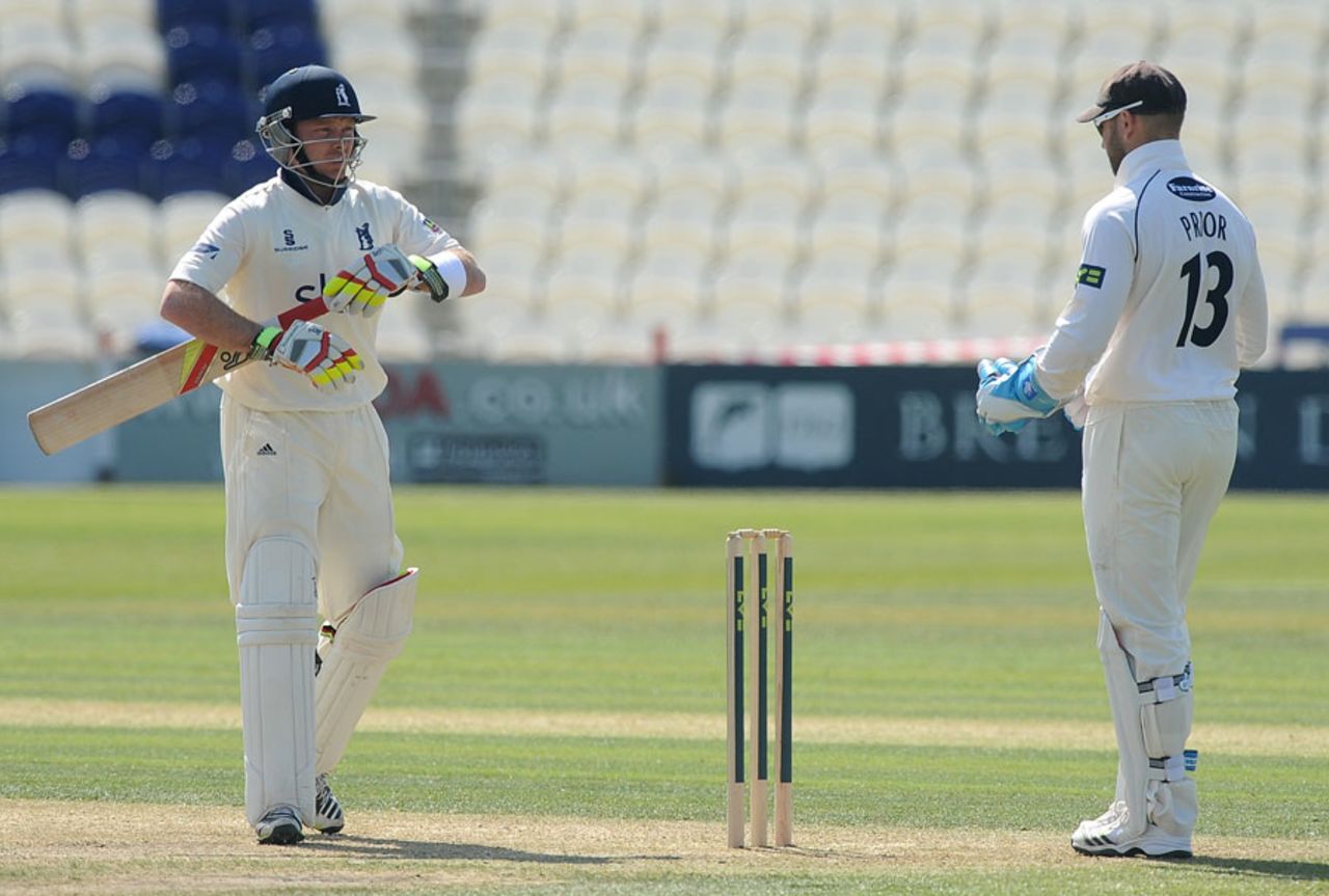 Ian Bell and Matt Prior found themselves on opposing sides, Sussex v Warwickshire, County Championship, Division One, Hove, 1st day, May 1, 2013