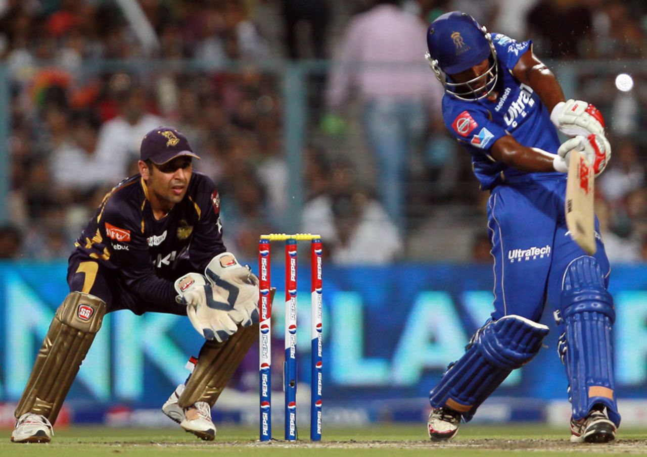 Sanju Samson slams one to the boundary, Kolkata Knight Riders v Rajasthan Royals, IPL,Kolkata, May 3, 2013