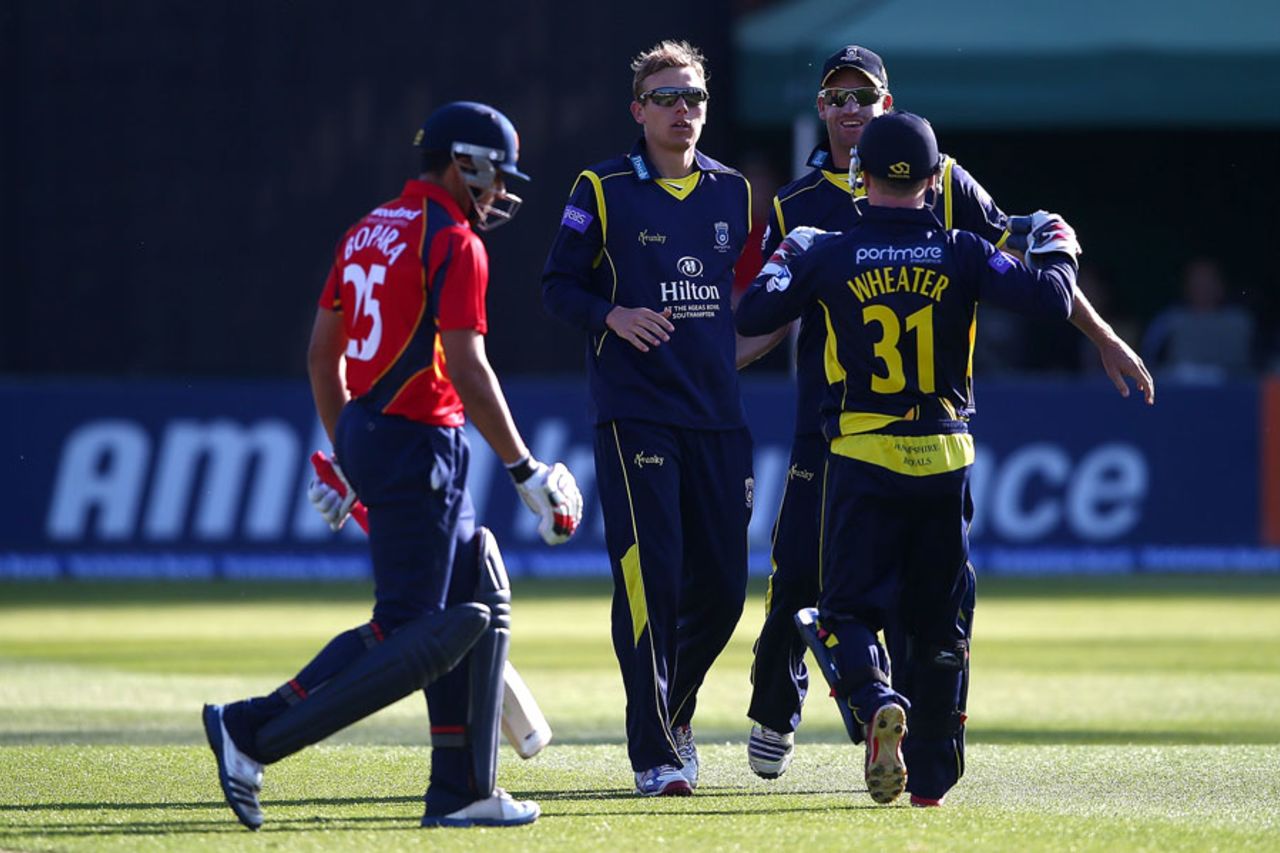 Ravi Bopara could only make 6 before he was bowled, Essex v Hampshire, YB40 Group B, Chelmsford, May 3, 2012