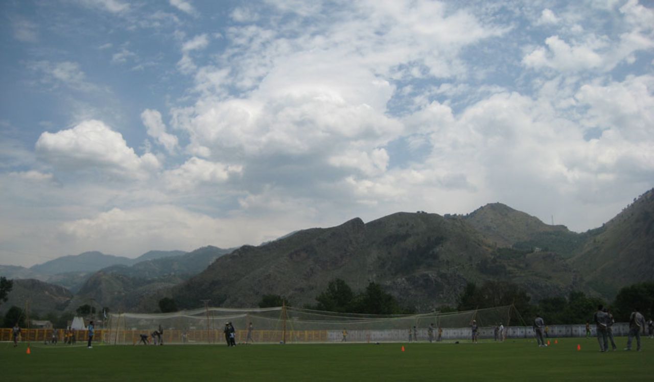 A view of the mountain back drop of the Abbottabad Cricket Stadium, Abbottabad, May 3, 2013