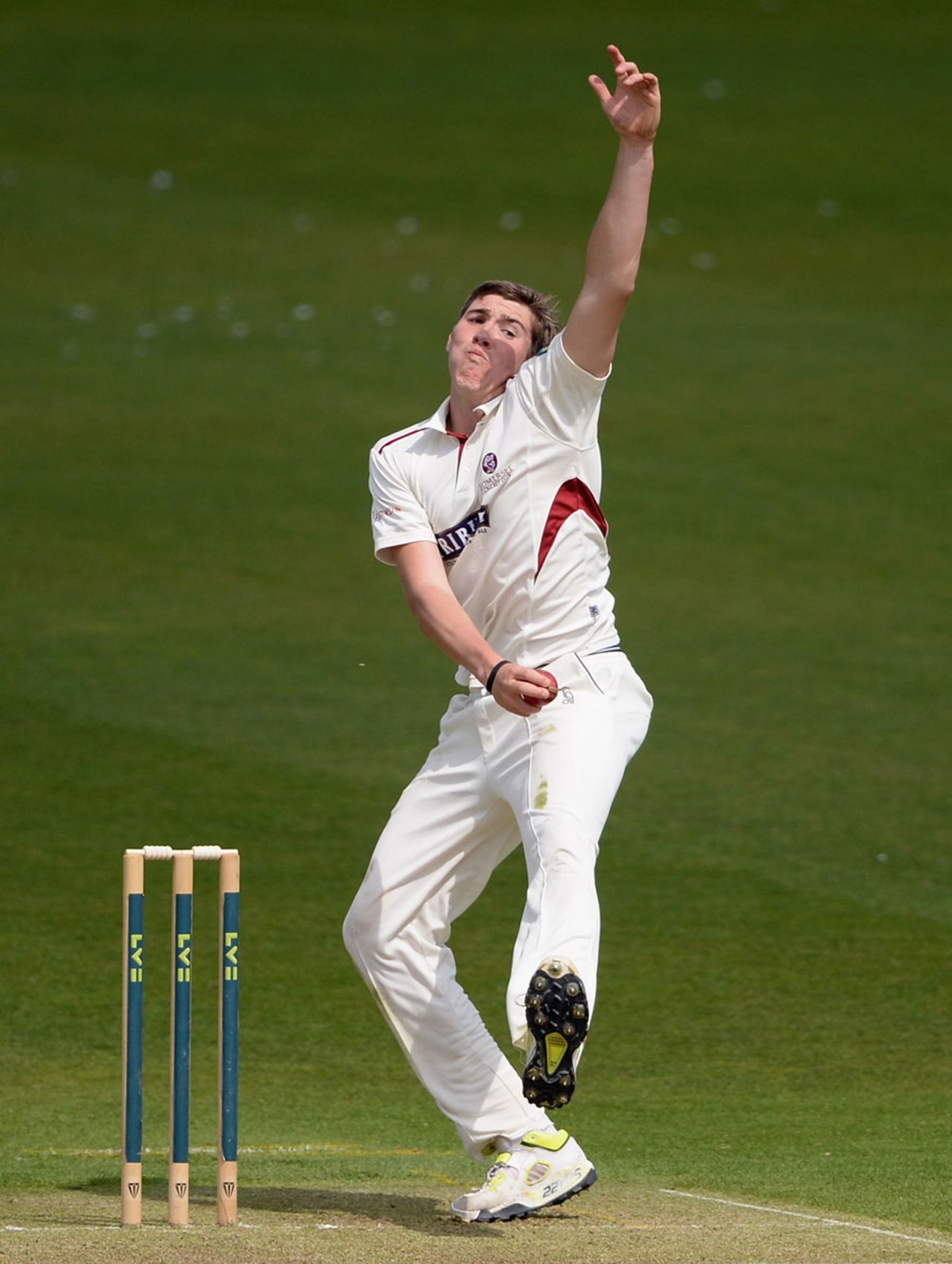 Jamie Overton in his delivery stride, Yorkshire v Somerset, County Championship, Division One, Headingley, 1st day, May 7, 2013