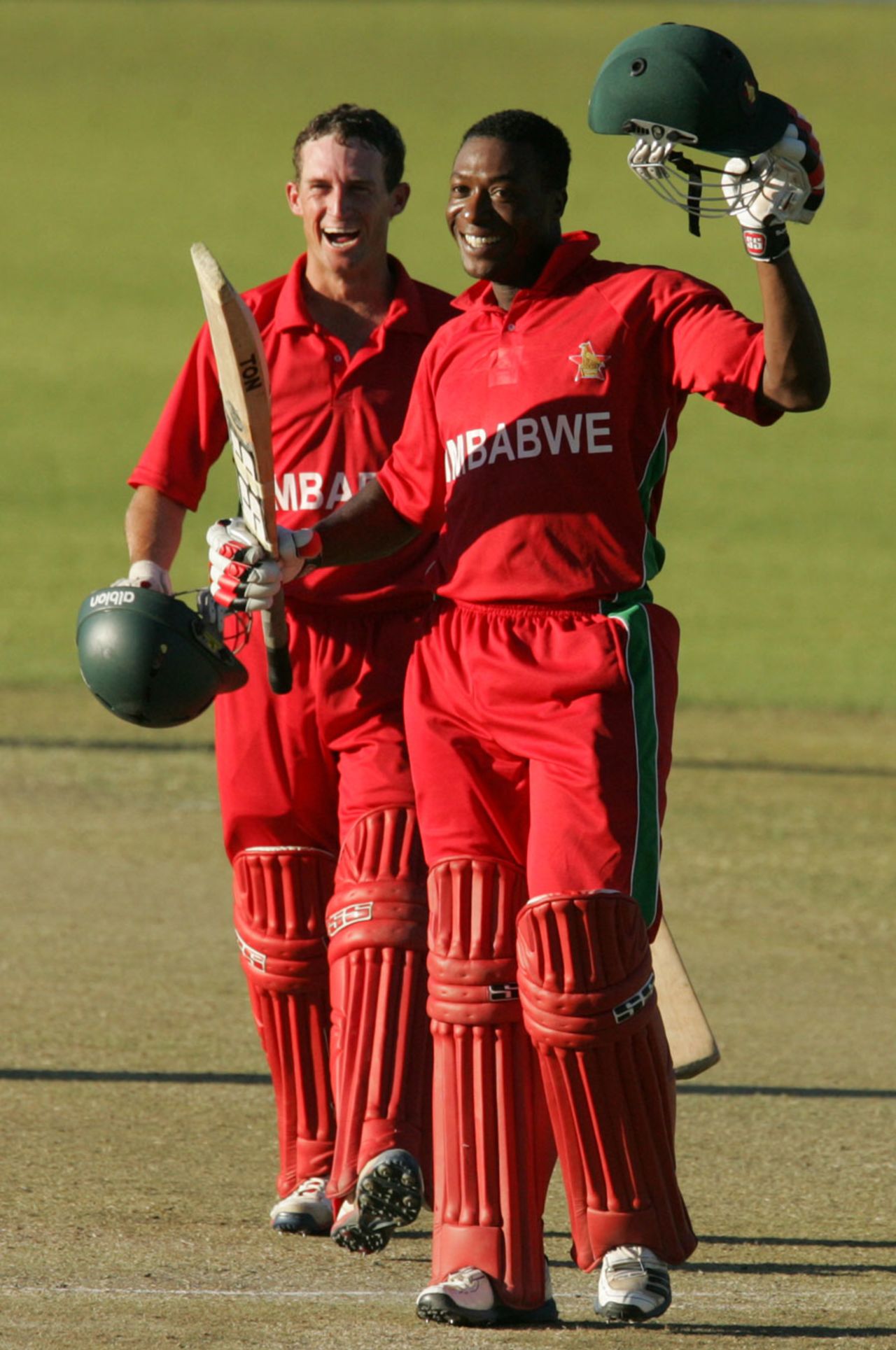 Vusi Sibanda celebrates after scoring the winning runs and his second ODI century, Zimbabwe v Bangladesh, 3rd ODI, Bulawayo, May 8, 2013