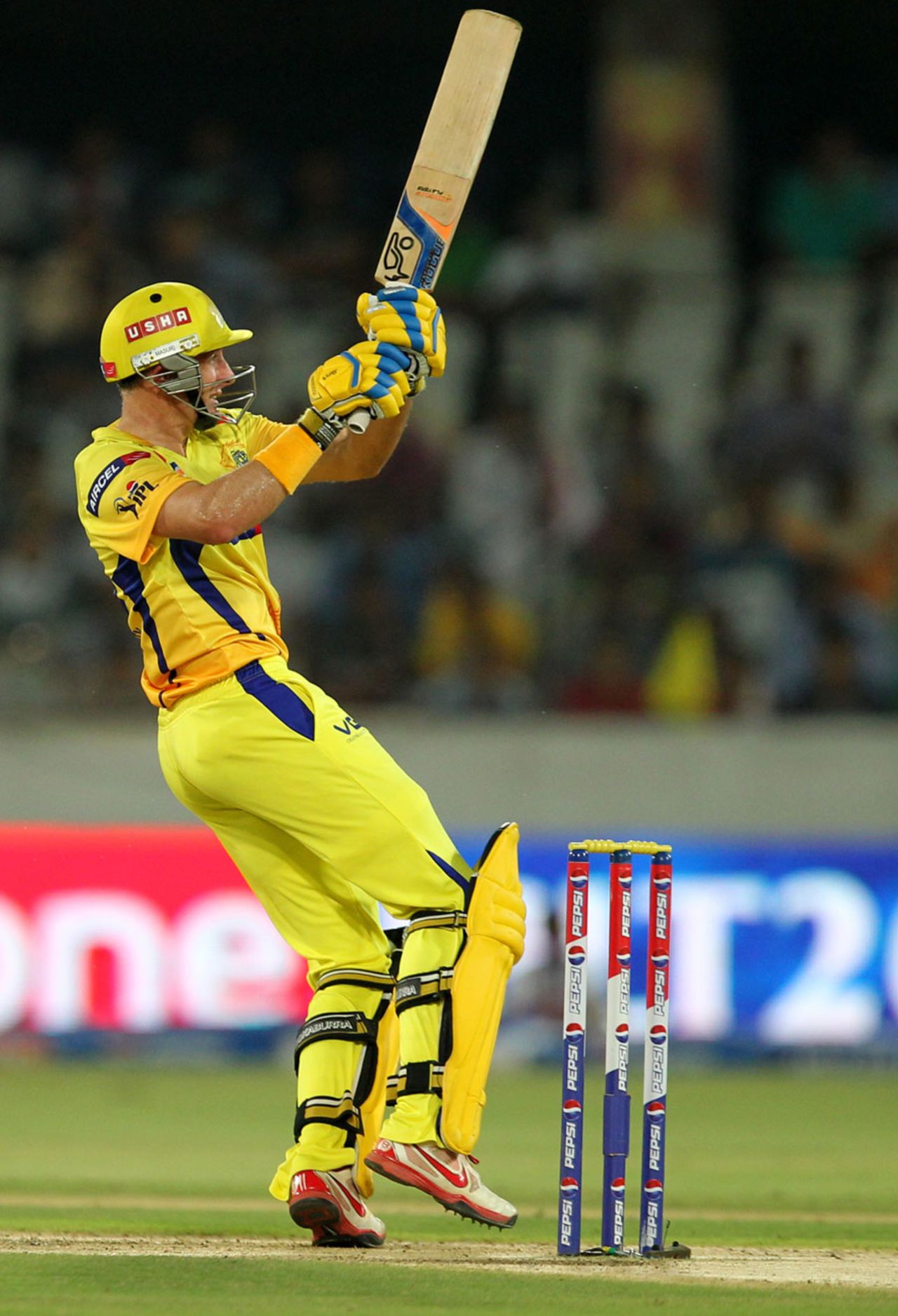 Michael Hussey swivels and plays a pull shot, Sunrisers Hyderabad v Chennai Super Kings, IPL 2013, Hyderabad, May 8, 2013