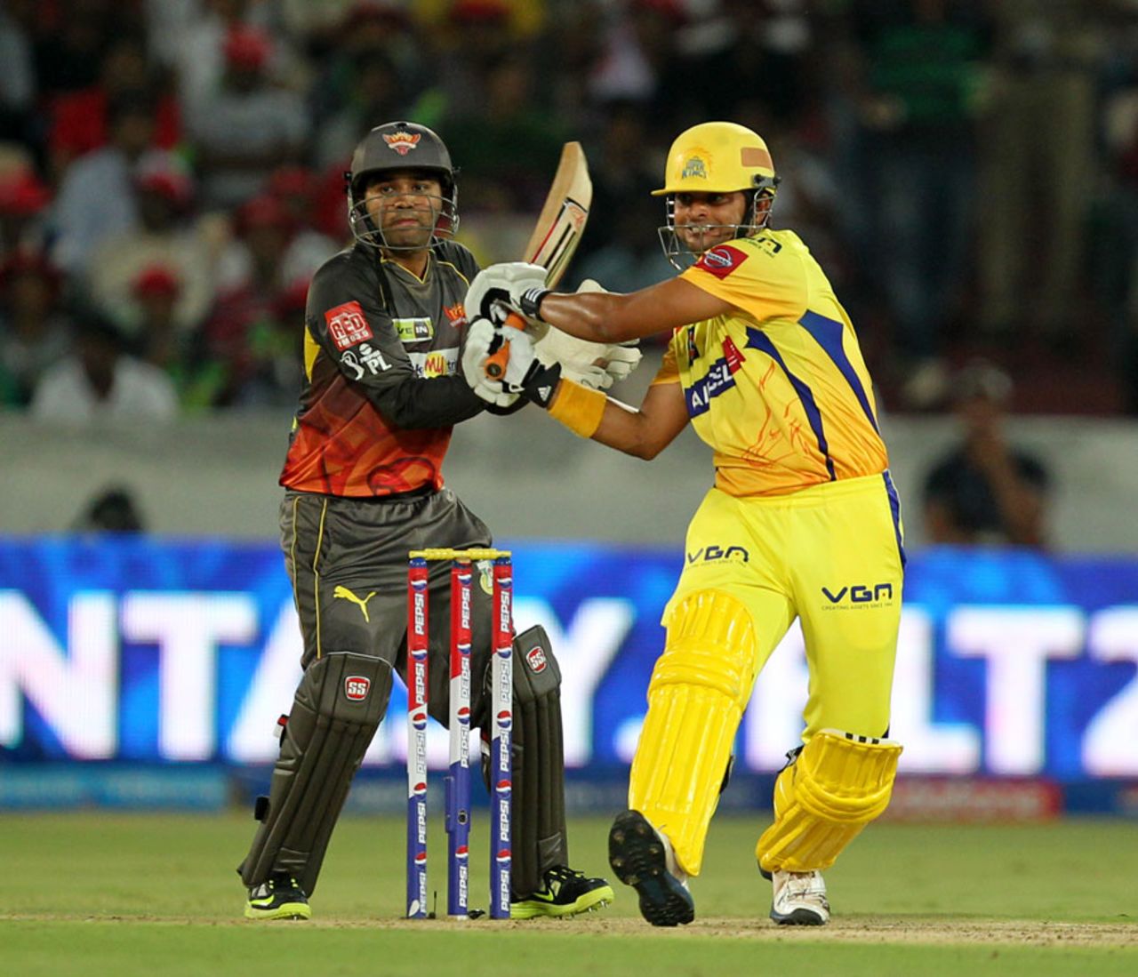 Suresh Raina pulls the ball through the on side, Sunrisers Hyderabad v Chennai Super Kings, IPL 2013, Hyderabad, May 8, 2013