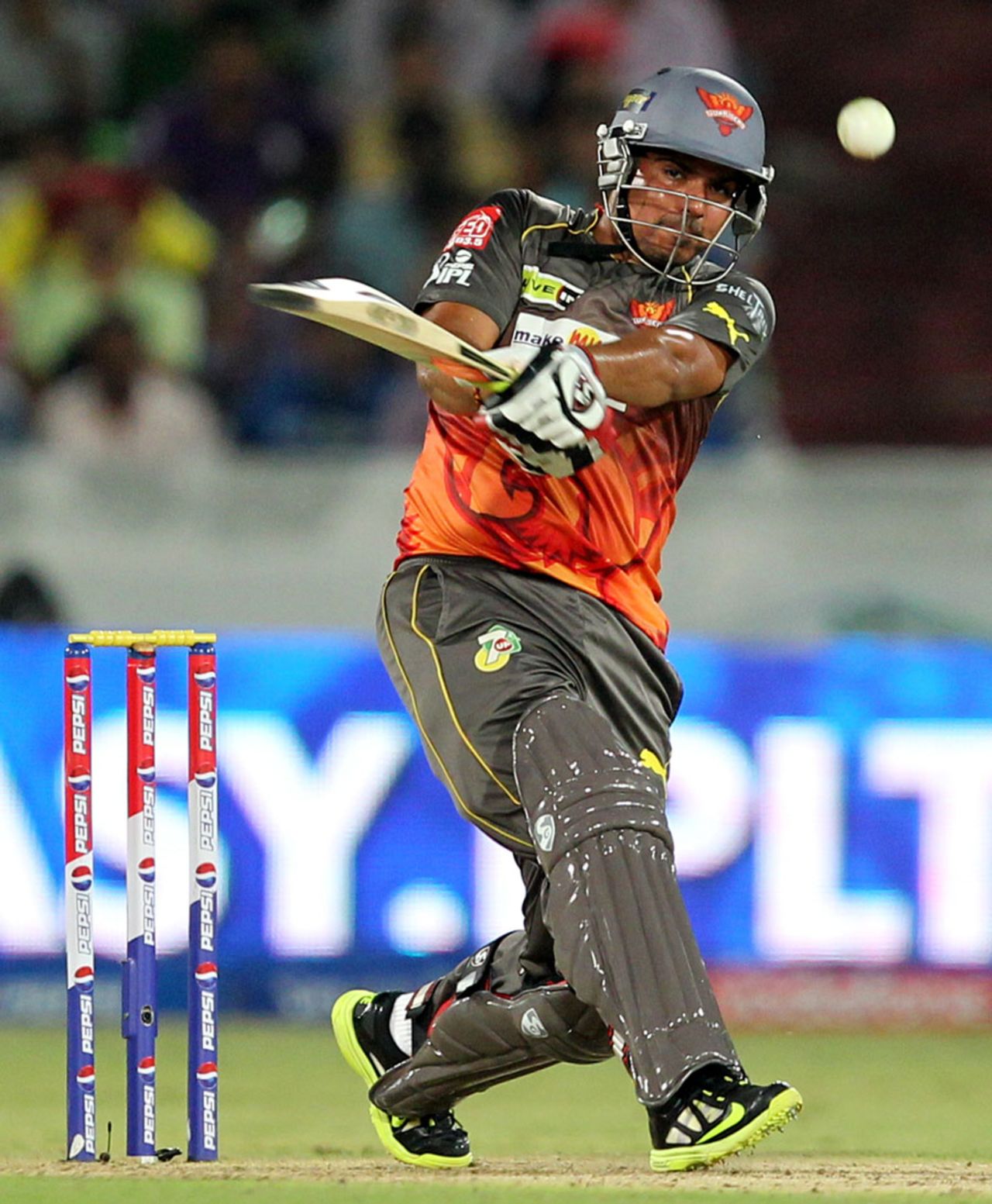 Karan Sharma plays a shot during his stubborn, unbeaten 39, Sunrisers Hyderabad v Chennai Super Kings, IPL 2013, Hyderabad, May 8, 2013