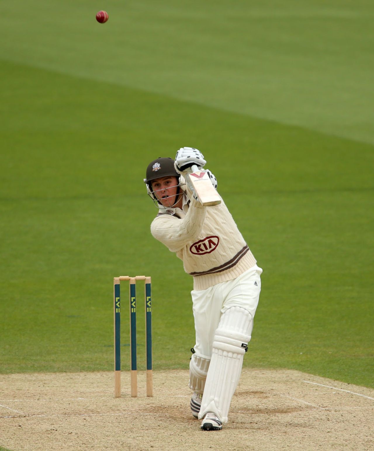 Jason Roy became Callum Thorp's second victim, Surrey v Durham, County Championship, Division One, The Oval, 1st day, May 10, 2012