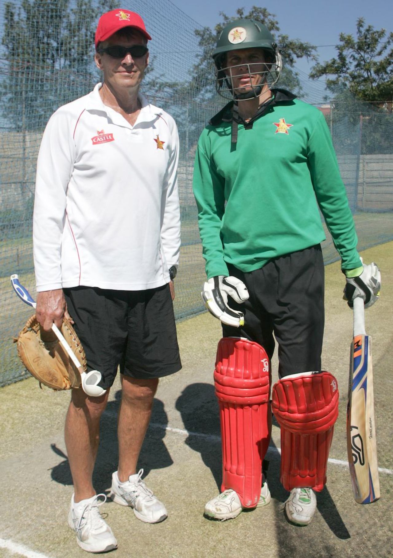 Zimbabwe coach Andy Waller with his son Malcolm Waller, Zimbabwe v Bangladesh, 1st T20, Bulawayo, May 11, 2013