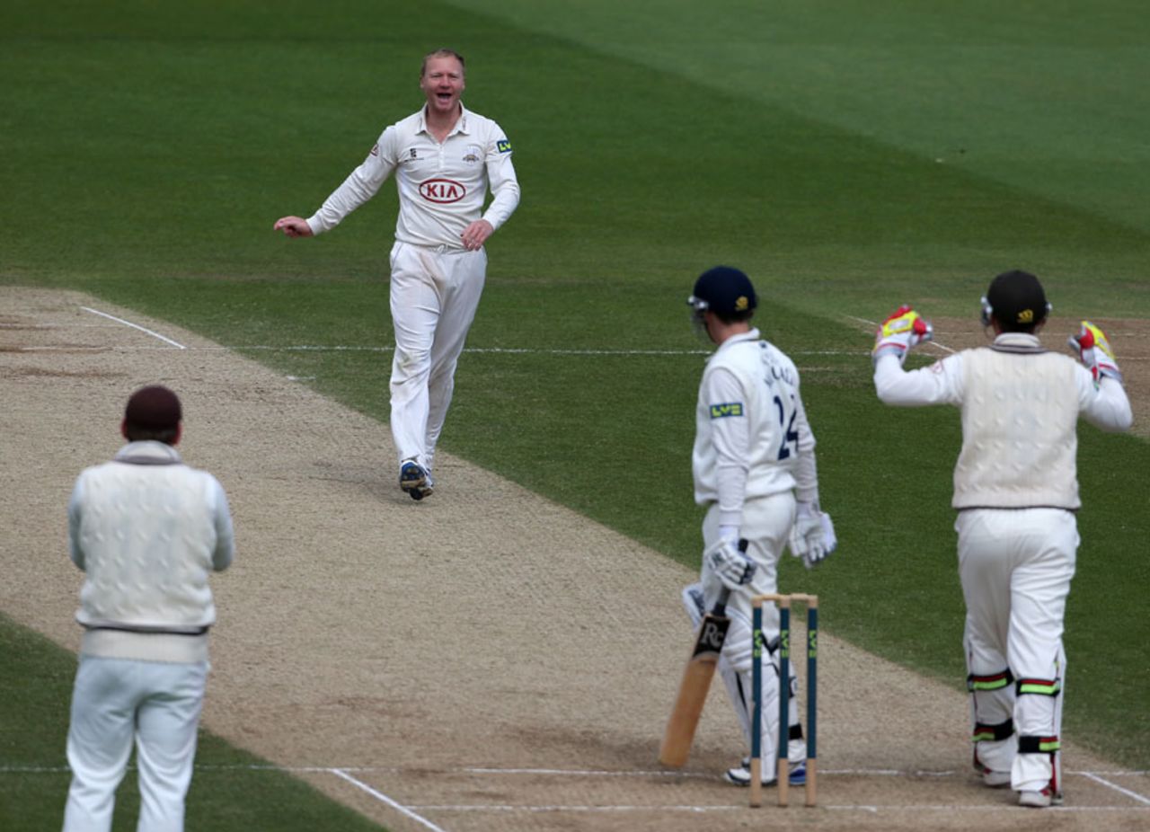 Gareth Batty completed a five-wicket haul, Surrey v Durham, County Championship, Division One, The Oval, 3rd day, May 12, 2012