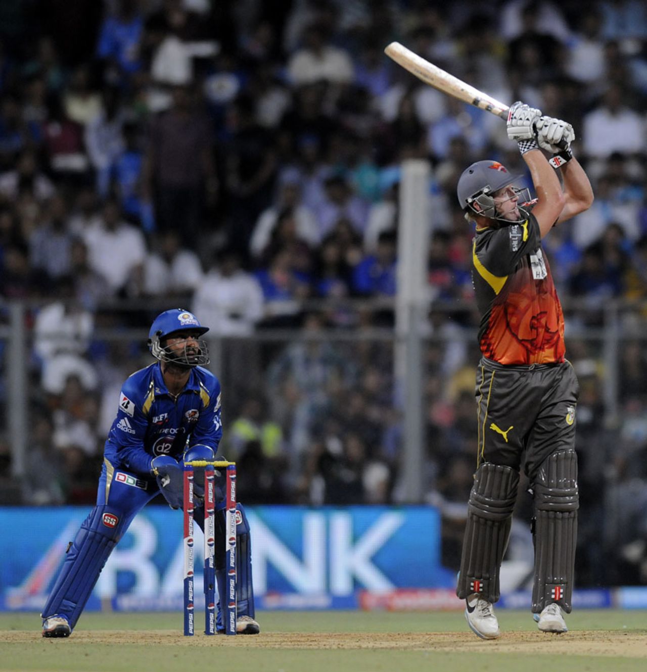 Cameron White hits a powerful shot, Mumbai Indians v Sunrisers Hyderabad, IPL 2013, Mumbai, May 13, 2013