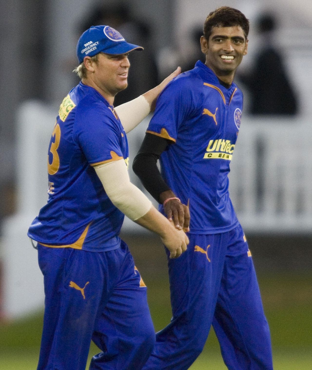 Shane Warne and Amit Singh celebrate a wicket, Middlesex v Rajasthan Royals, 20/20 British Asian Challenge, Lord's, July 6, 2009