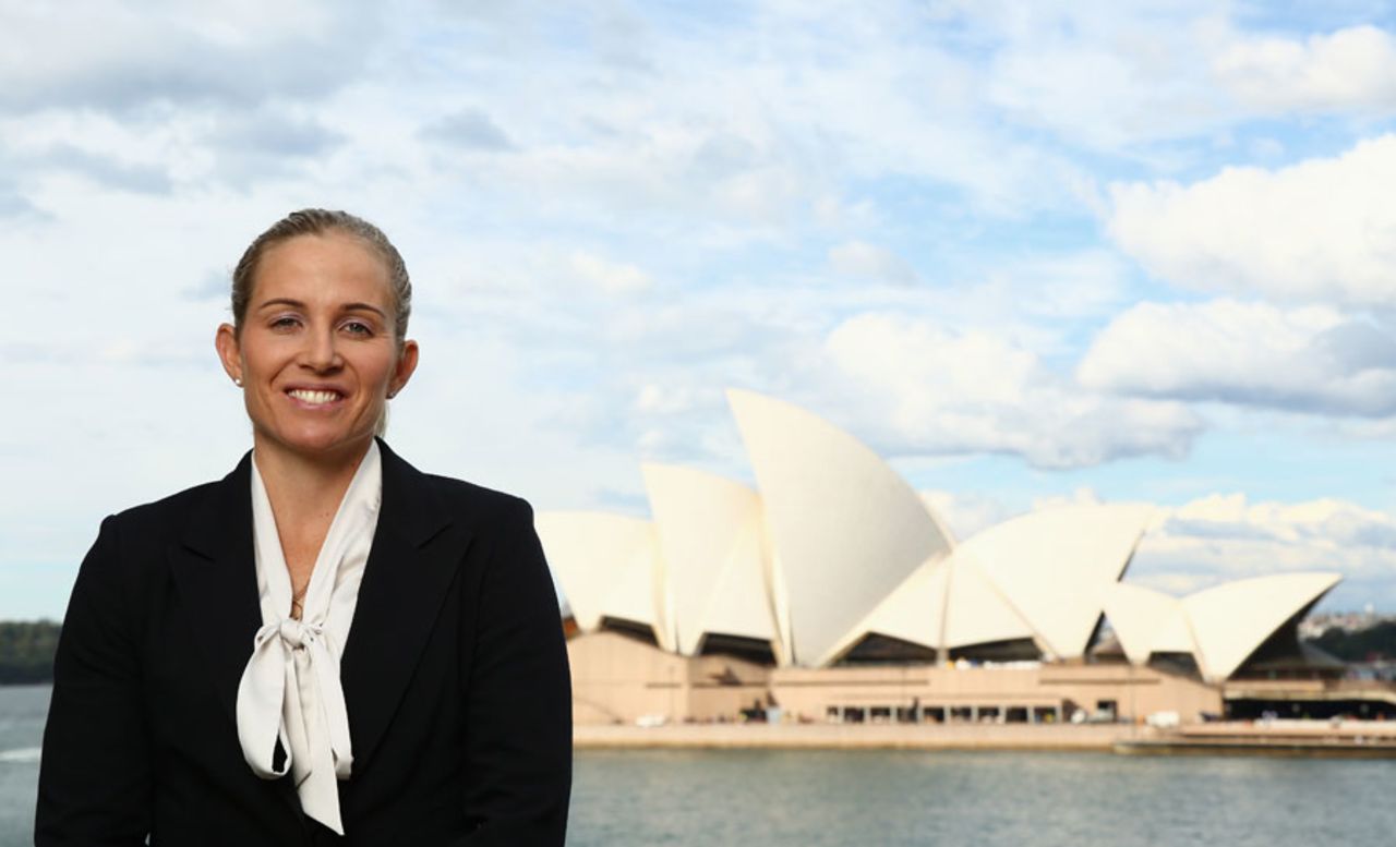 Australia Women's captain Jodie Fields in front of the Sydney Opera House during the Ashes squad announcement, Sydney, May 21, 2013